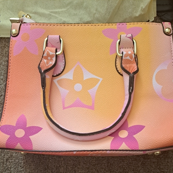 Womens Iconic Sunrise Pastel Floral Design Coated Canvas Crossbody/ Tote - Picture 7 of 11